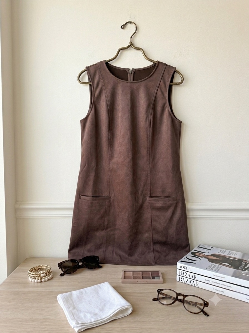 a new day Chocolate Brown Sleeveless Faux Suede Shift Dress